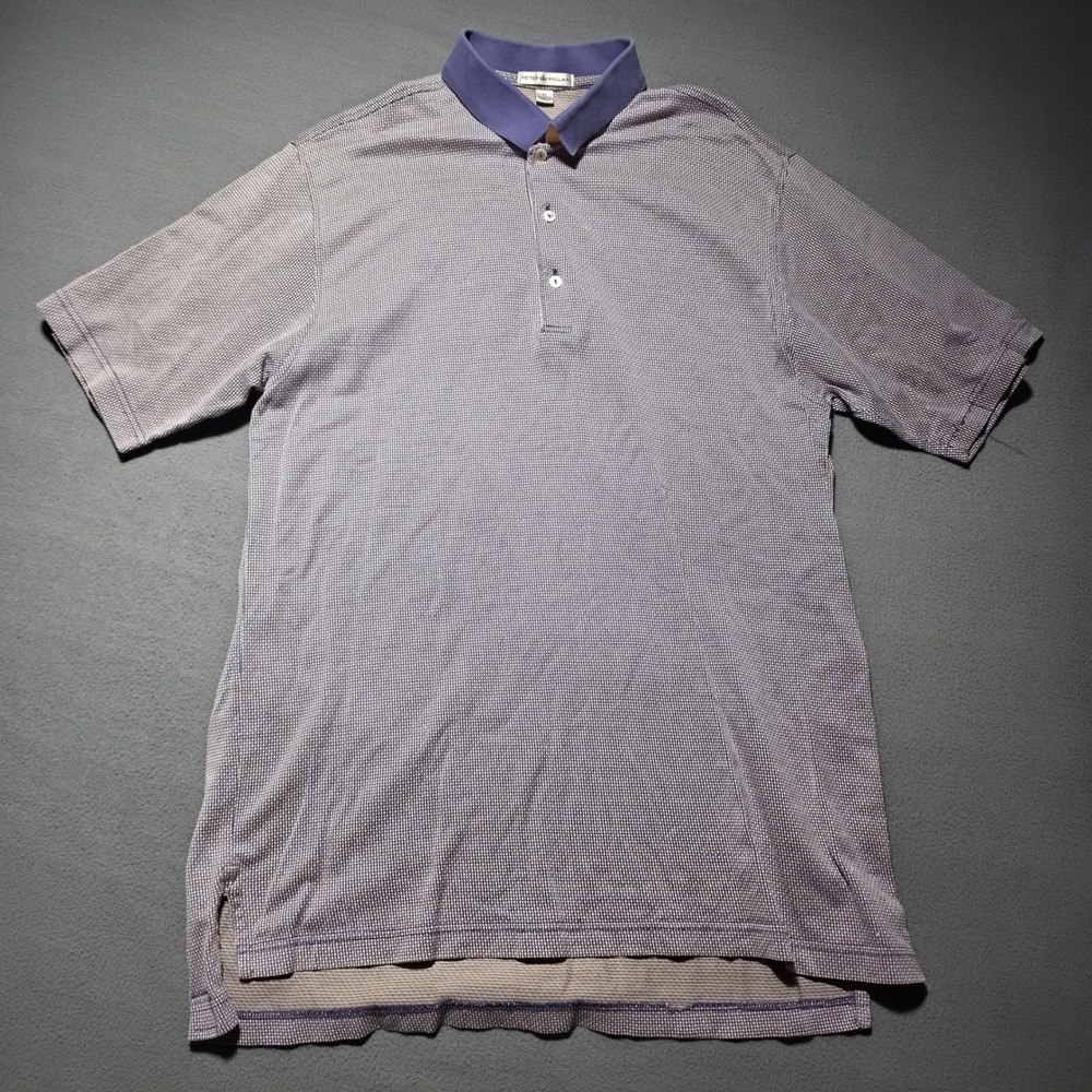 Peter Millar Mens XL Blue Cotton Micro Pattern Short Sleeve Polo Shirt 0281